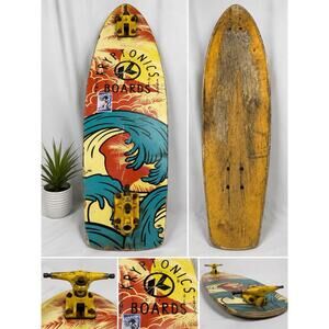 Kryptonics 34” Cruiser Skateboard Surf Style Retro Wave Graphic Yellow Trucks